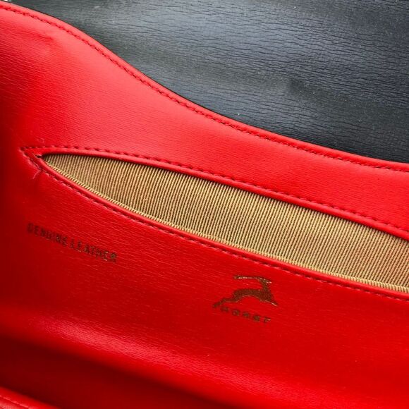 VTG 50s 60s Korent Navy Genuine Leather Top Handle Bag Gold Hardware Red Lining - Picture 13 of 14